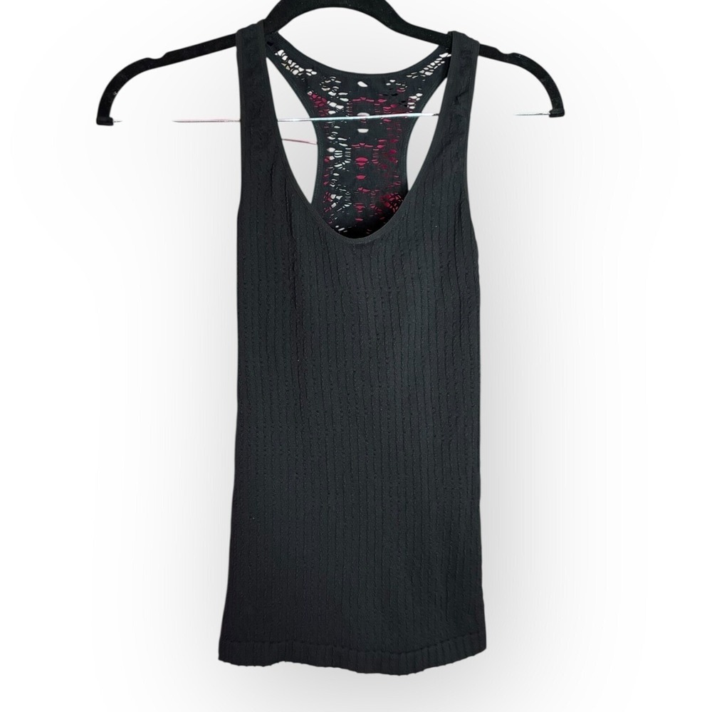 Free People Intimately Ribbed Lace Tank XS S Black Racerback Open Back Stretch